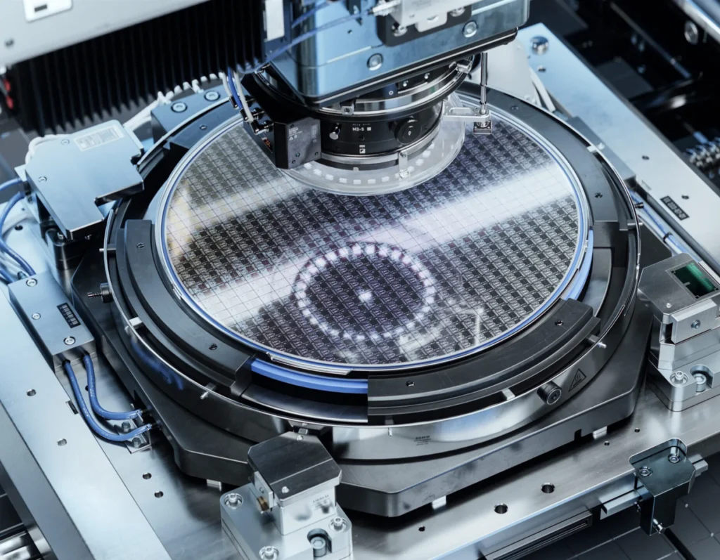 Semiconductor wafer under automated inspection equipment for component quality assurance